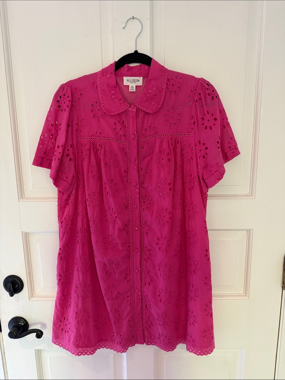 Allison Pink Eyelet Short-Sleeve Tunic Top